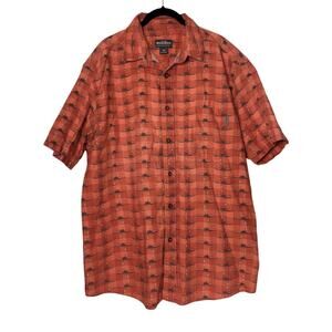 Woolrich Button Down Shirt Men's XL Short Sleeve Kayak pattern Orange Cotton